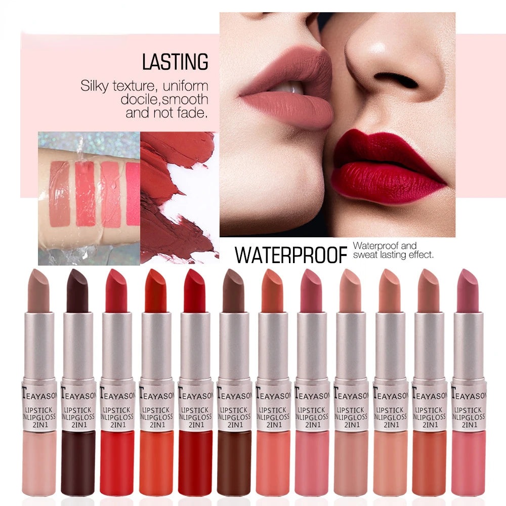 Long Lasting Velvet Matte Lipstick Double Head Lip Gloss Non-stick