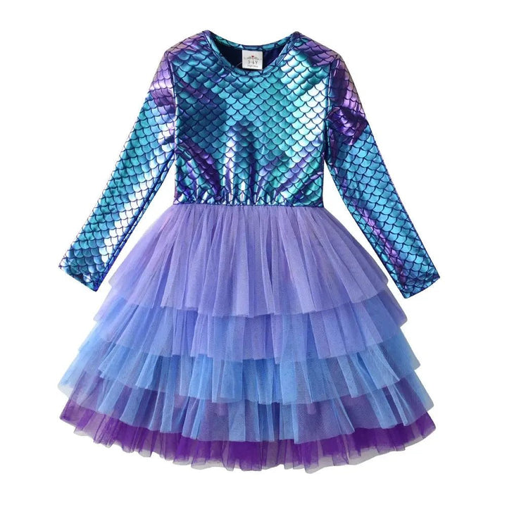 Girls Mermaid Princess Dress – Layered Tulle Party Outfit - Bennys Beauty World