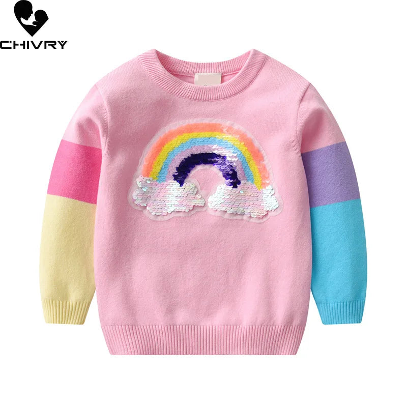 Kids Cartoon Rainbow Sequins Sweater