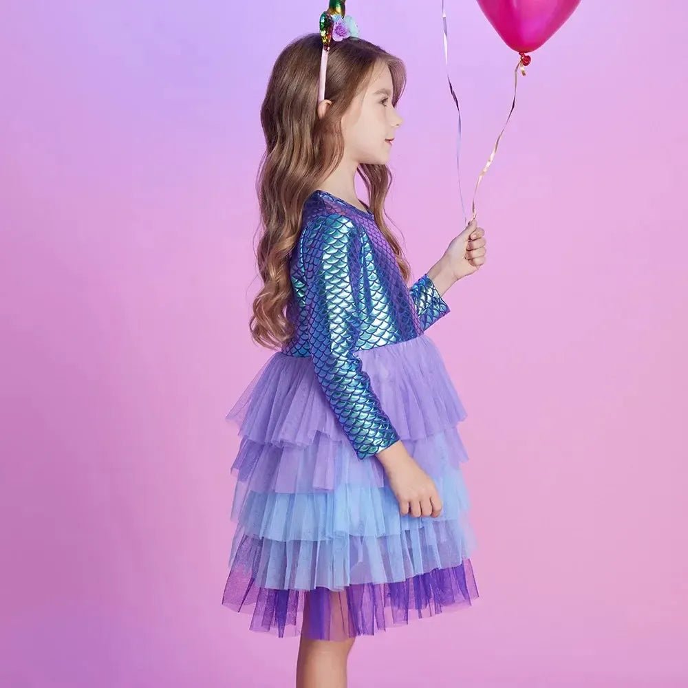 Girls Mermaid Princess Dress – Layered Tulle Party Outfit - Bennys Beauty World