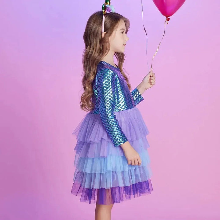 Girls Mermaid Princess Dress – Layered Tulle Party Outfit - Bennys Beauty World