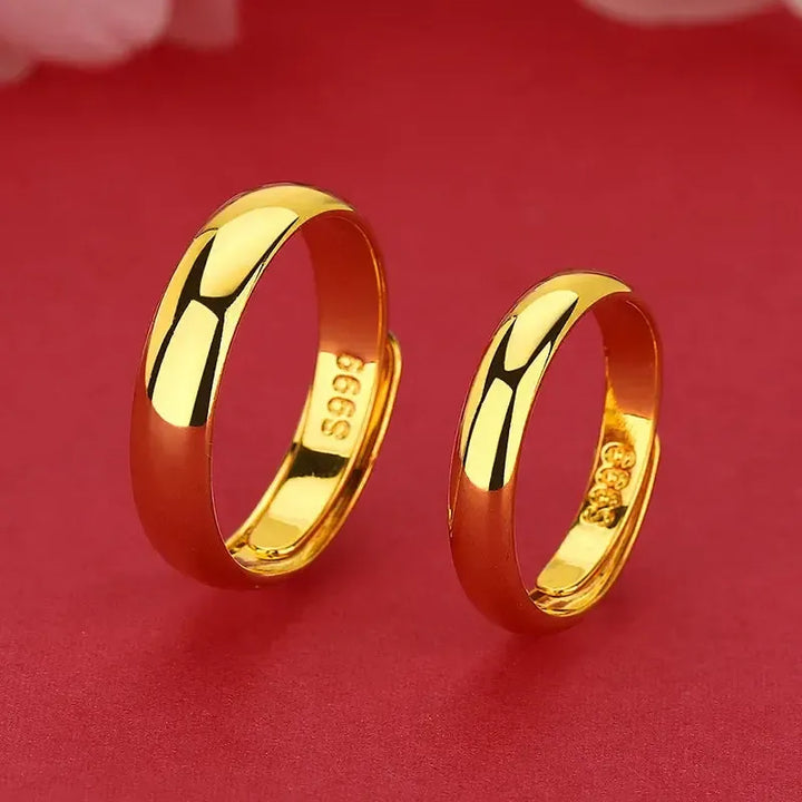 24K Gold AU999 Adjustable Open Wedding Band Ring – Minimalist Stackable Ring for Women &amp; Men-Rings-Bennys Beauty World