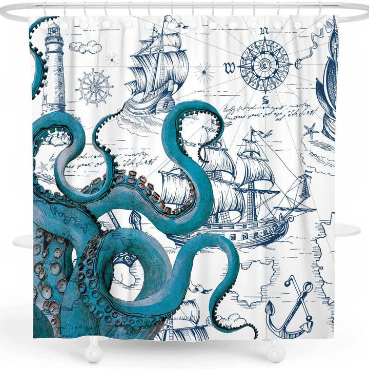 3D Polyester Octopus Vintage Shower Curtain-Shower Curtains-Arlik interiors