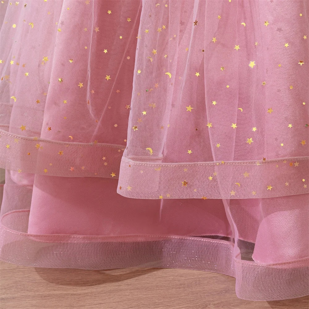 Girls Sequin Mesh Ball Gown – Bow Detail Party Dress, Ages 8–12