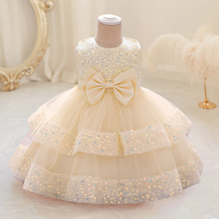 Sequin Bow Baby Girls Party Dresses Toddler 1st Birthday Baptism Dress