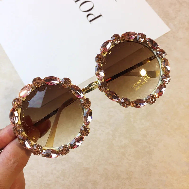 Diamond Crystal Round Sunglasses | UV400 Gradient Lenses