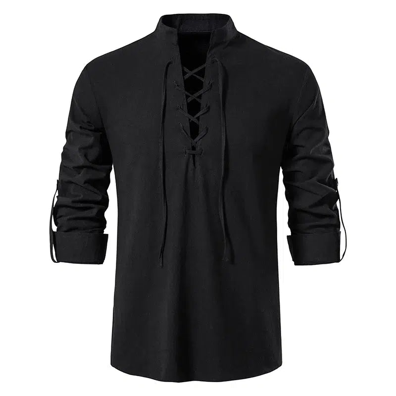 Men's Casual Blouse Cotton Linen Shirt Tops Long Sleeve Tee Shirt-Shirts-Bennys Beauty World