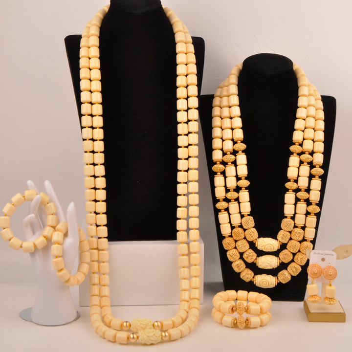 White Artificial Coral Bead Necklace African Jewelry Sets for Women