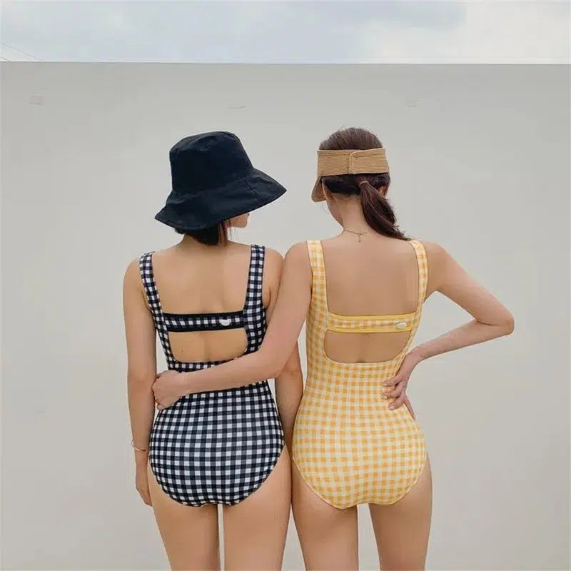 One Piece Women Plaid Swimsuit