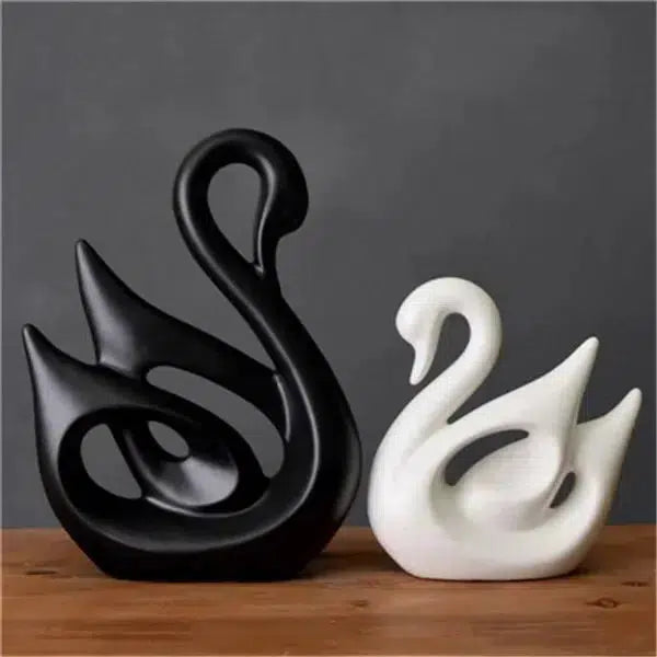 Nordic Ceramic Swans Couple White Black Red Decoration Animal Shape Porcelain Swans Ornaments Home Wine Cabinet Crafts-Arlik interiors