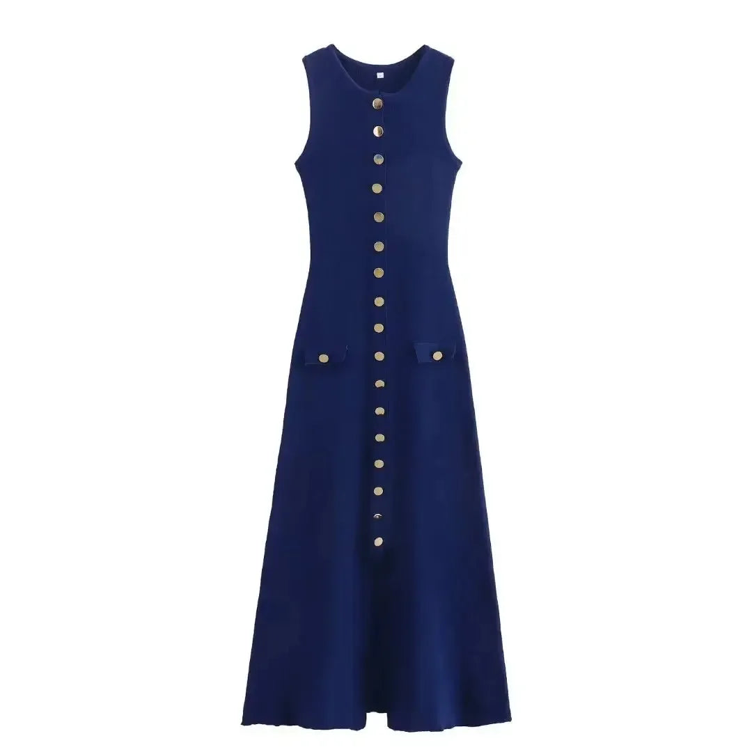 Women Elegant Solid Knitted Dress Single Breasted Dress-Dresses-Bennys Beauty World