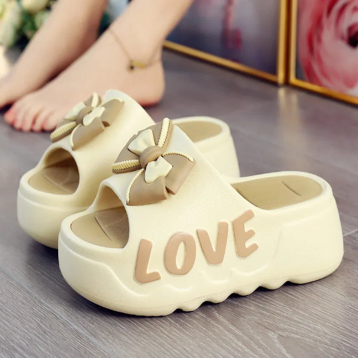 White Pink Bow-knot Slippers Woman High Platform EVA Slides