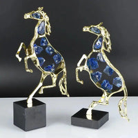 Metal Crafts Artificial Animal Sculpture Horse Golden Jewel Horse Blue Crystal Cut-out Decorative Figurines Home Decoration-Arlik interiors