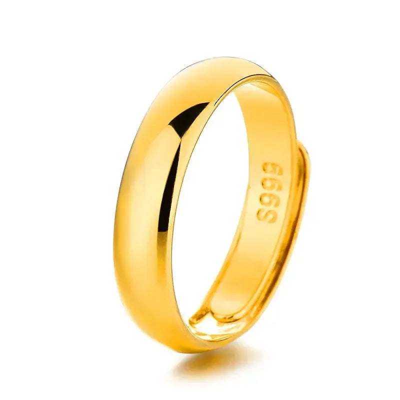 24K Gold AU999 Adjustable Open Wedding Band Ring – Minimalist Stackable Ring for Women &amp; Men-Rings-Bennys Beauty World