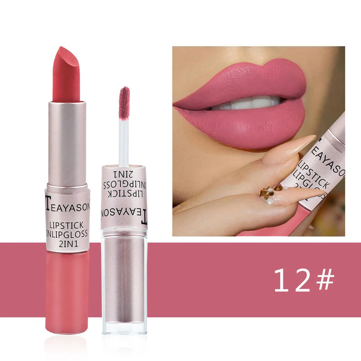 Long Lasting Velvet Matte Lipstick Double Head Lip Gloss Non-stick