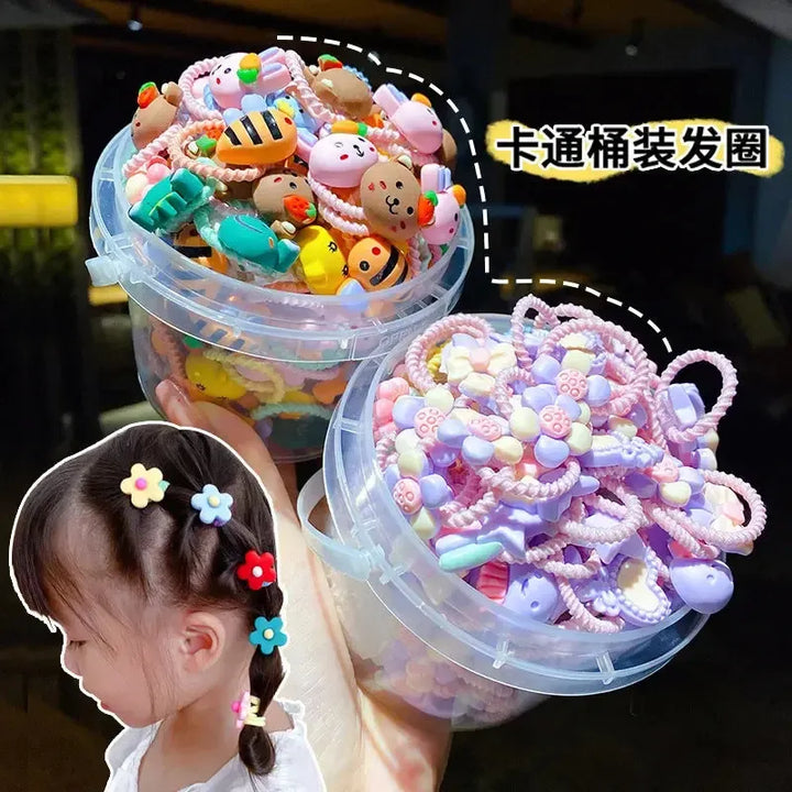 40-Pack Elastic Hair Bands for Girls – Gentle No-Damage Rubber Hair Ties for Kids in Gift Barrel-Hair Accessories-Bennys Beauty World