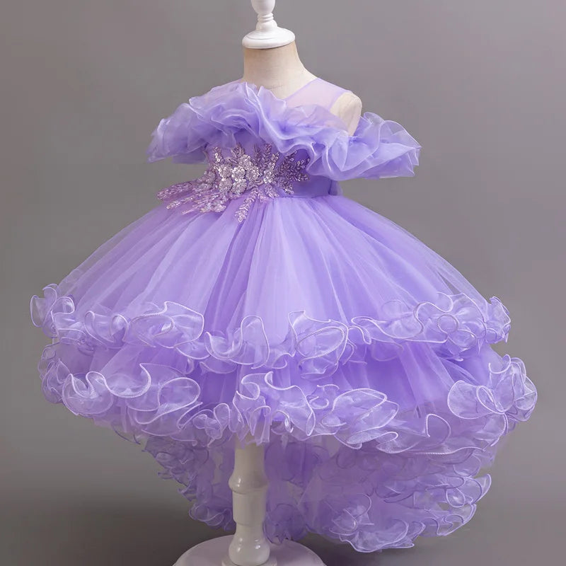 Girls Flower Appliqué Dress | Ball Gown | Wedding &amp; Party | Ages 4–12