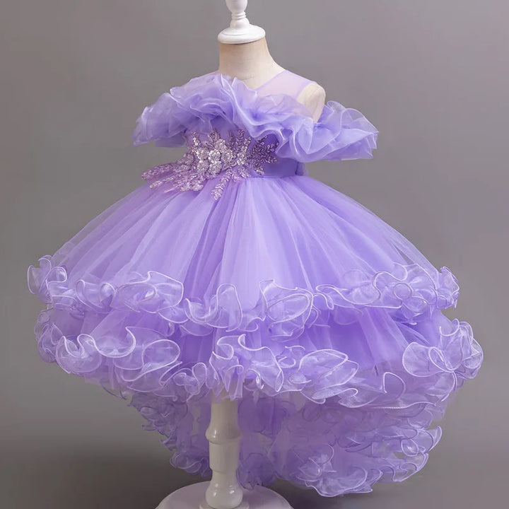 Girls Flower Appliqué Dress | Ball Gown | Wedding &amp; Party | Ages 4–12