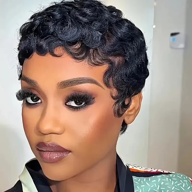 Pixie Cut Short Curly Human Hair Wig with Bangs - Bennys Beauty World