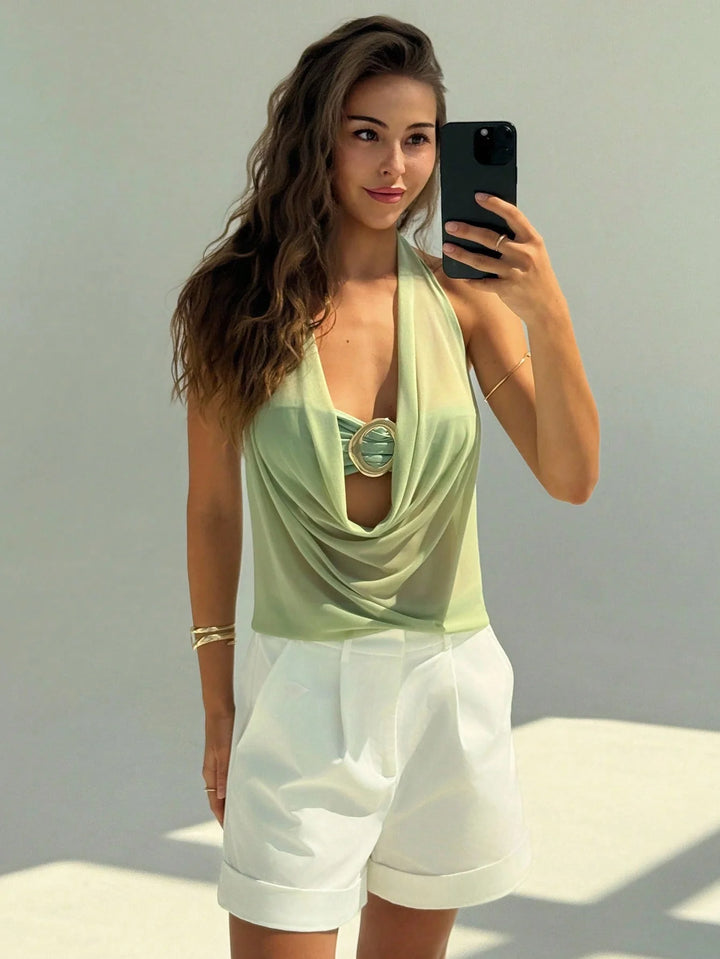 Semi-Transparent Backless Off-Shoulder Top