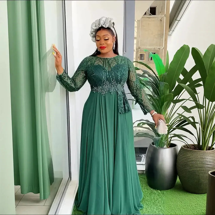 African Dresses for Women Fashion Plus Size Sequin Evening Party Dress-African Dresses-Bennys Beauty World