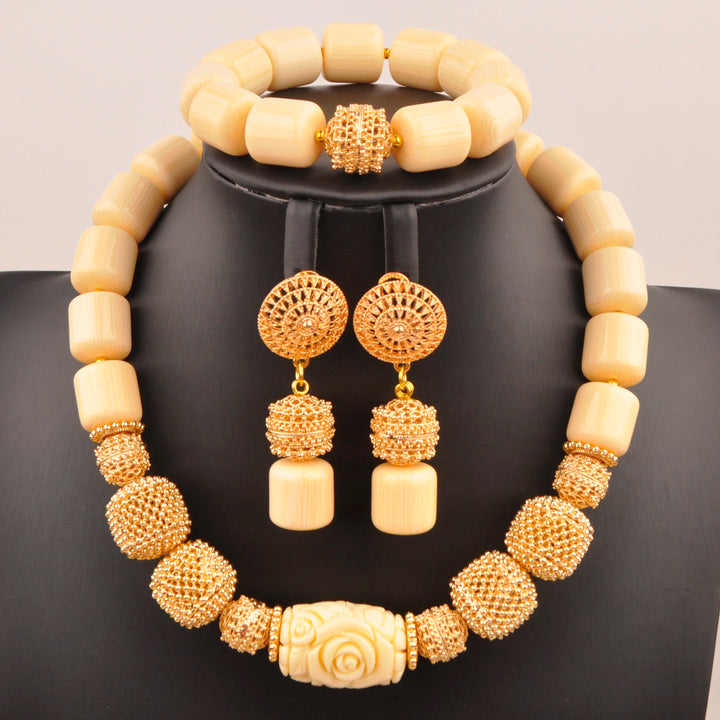 White Artificial Coral Bead Necklace African Jewelry Sets for Women