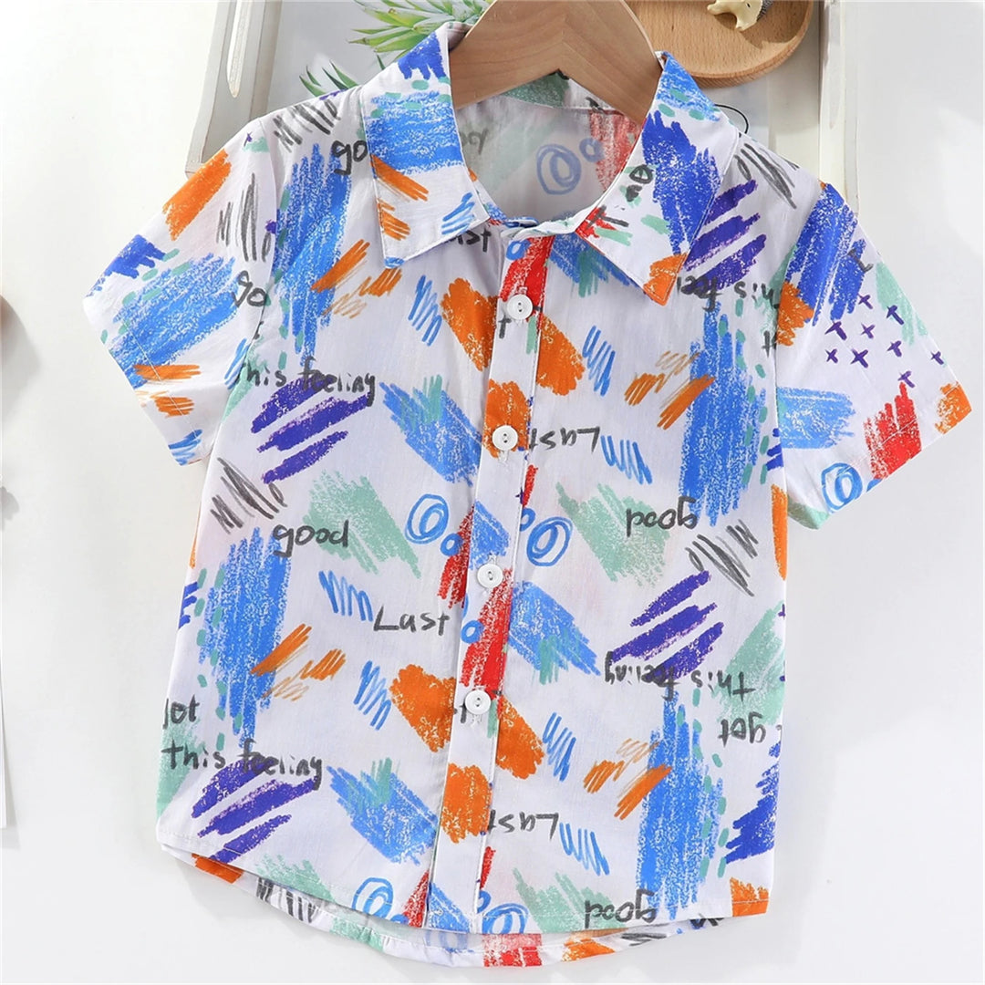 Boys Colorful Splash Ink Print Short Sleeve Shirt | Kids Casual Summer Top