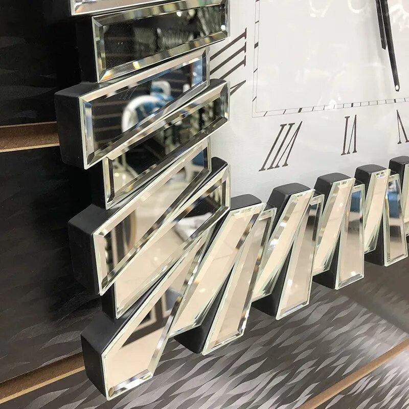 Luxury Crystal Wall Clock Modern Design Big Size Silent Large Nordic Wall Mirrors Glass Clocks Living Room Decoration Art Object-Arlik interiors