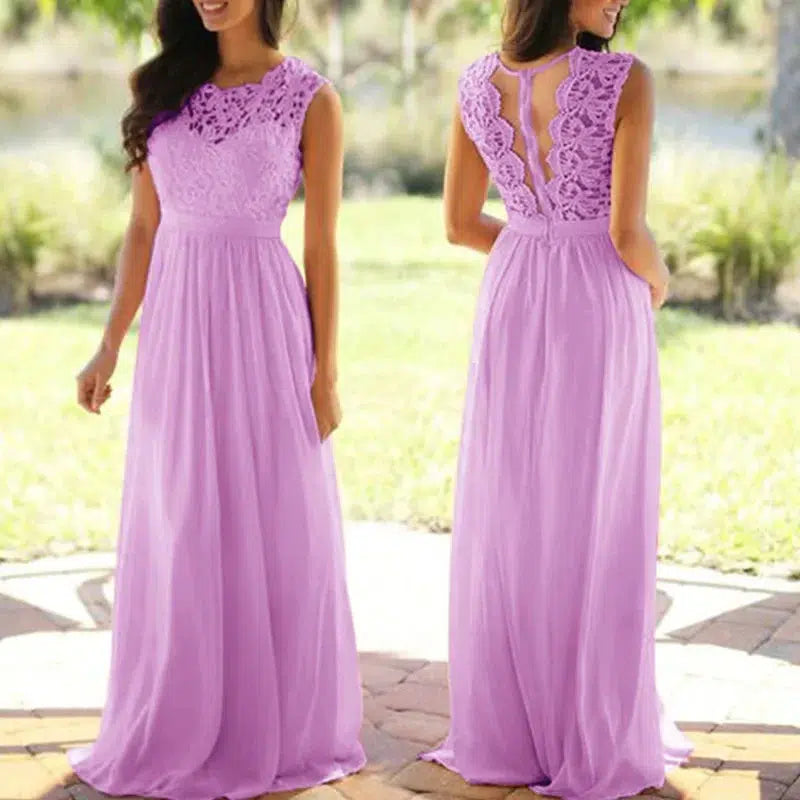 Elegant Lace Patchwork Maxi Dress Women-Dresses-Bennys Beauty World