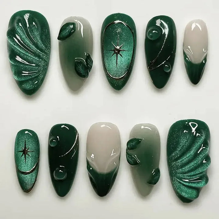 French Almond Press-On Nails – 24 Pcs Blue Star Pattern False Nails-Nails-Bennys Beauty World