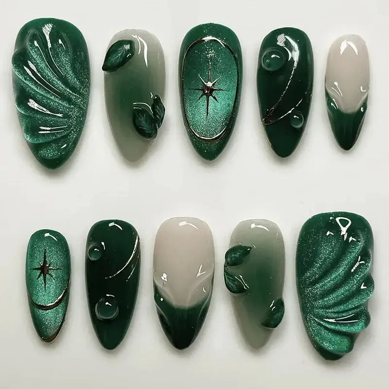 Almond Press-On Nails – 24 Pcs Flower Pattern False Nails | Bennys Beauty World-Nails-Bennys Beauty World