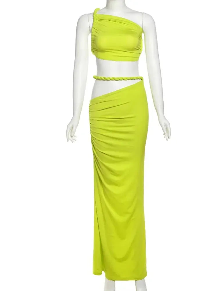 Women's 2-Piece Top & Ruched Skirt | Summer Irregular Elegant Outfit-Outfit Set-Bennys Beauty World
