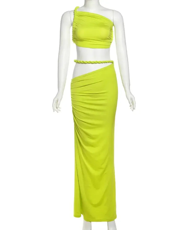Women's 2-Piece Top & Ruched Skirt | Summer Irregular Elegant Outfit-Outfit Set-Bennys Beauty World