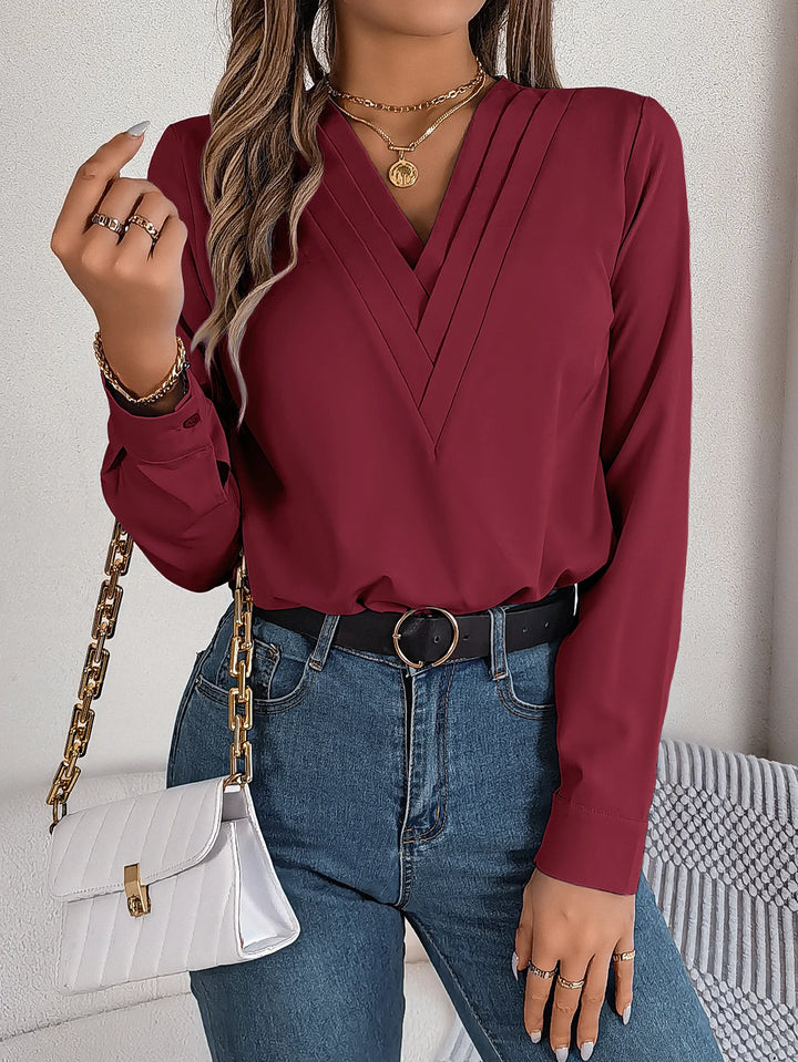 Triple V-Neck Long Sleeve Shirt Women Tops