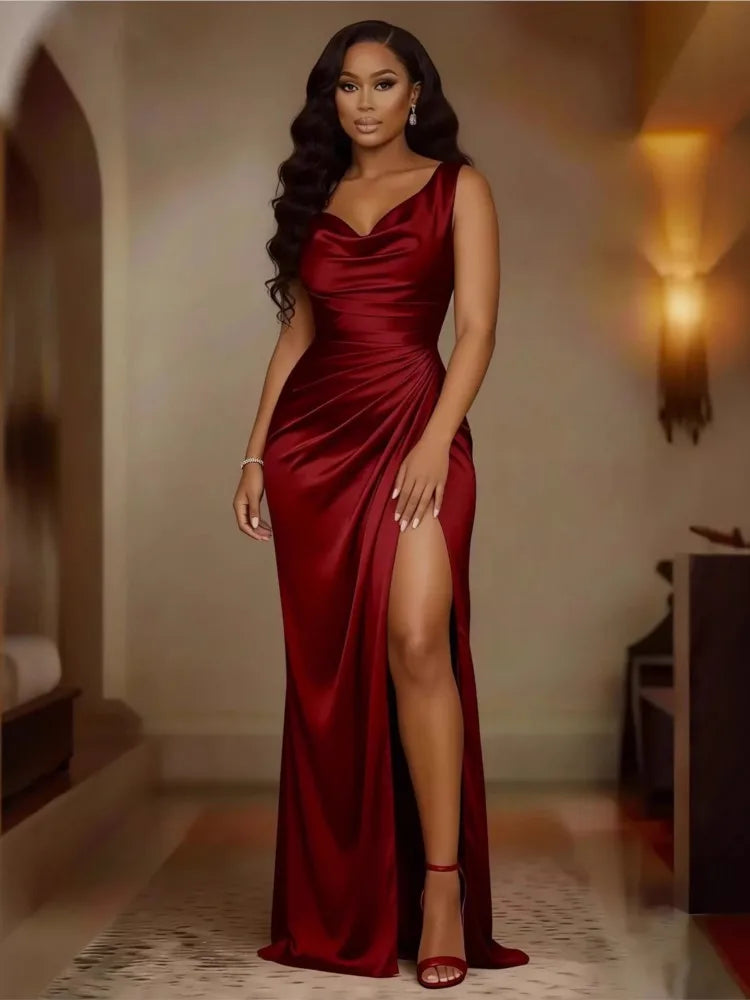 Satin Backless High-Split Maxi Dress