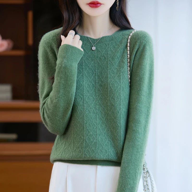 Women's Sweater O-neck 100% Merino Wool Knitwear Sweater