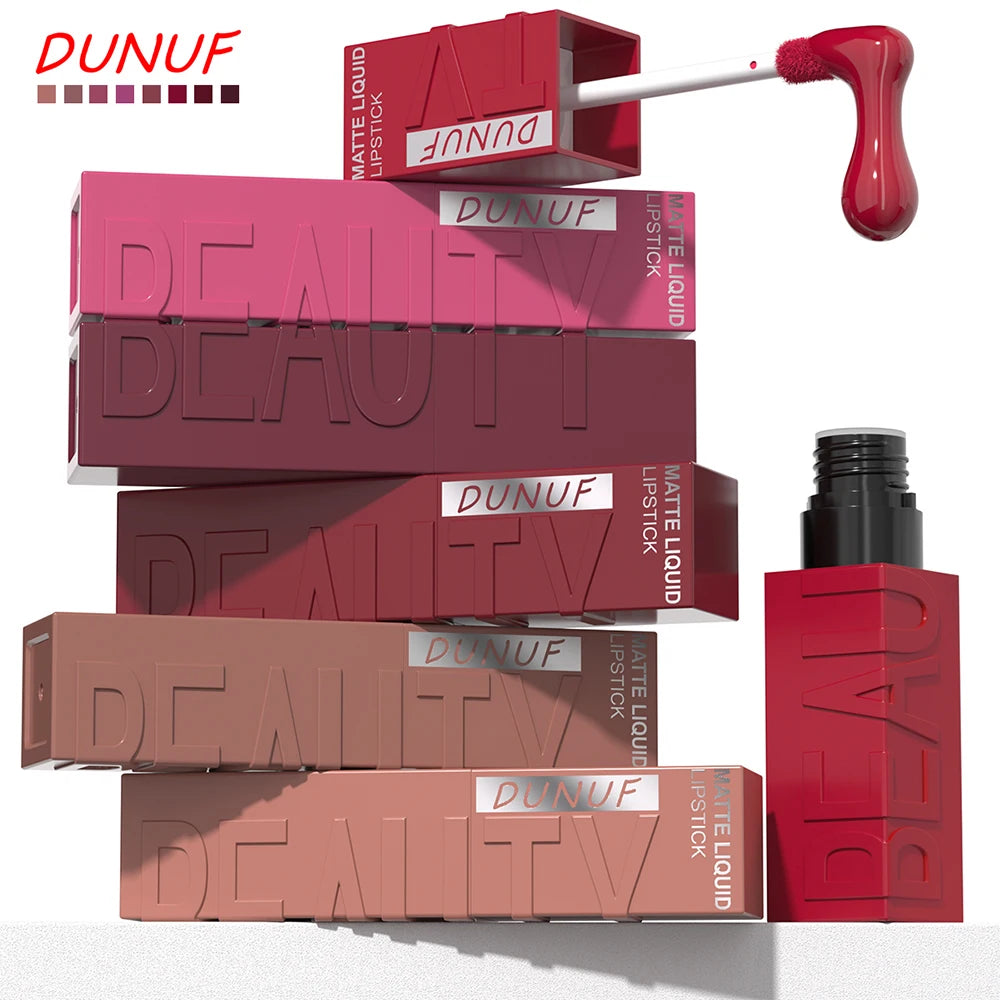 Matte Lip Gloss 8pc/set: Waterproof Lipstick Moisturizing Long Lasting Non-Stick Cup, Nude, Y2K Christmas Valentine&