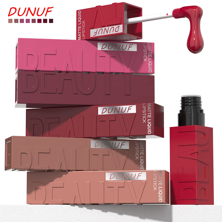 Matte Lip Gloss 8pc/set: Waterproof Lipstick Moisturizing Long Lasting Non-Stick Cup, Nude, Y2K Christmas Valentine&