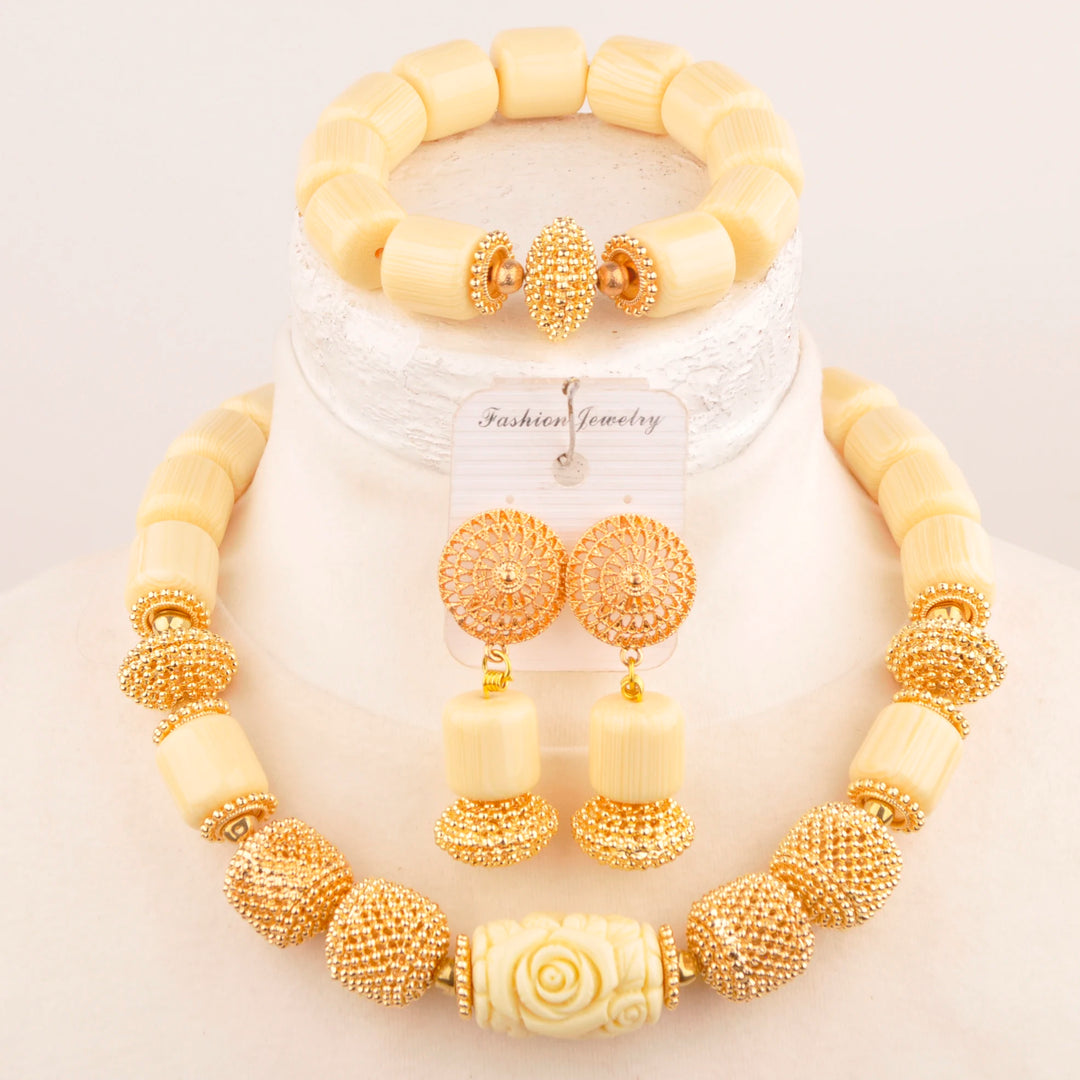 White Artificial Coral Bead Necklace African Jewelry Sets for Women