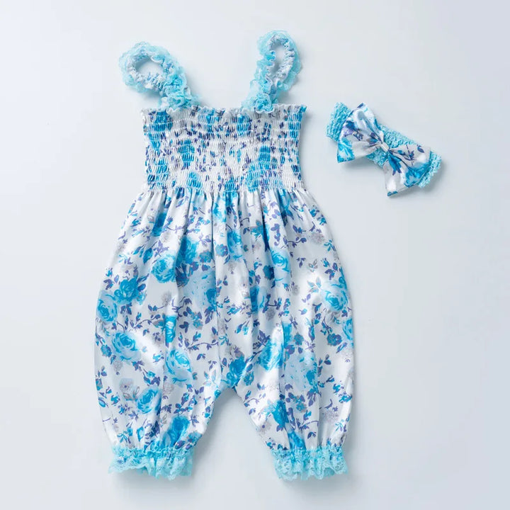 Girls Summer Backless Romper Baby Lace-up Bloomer