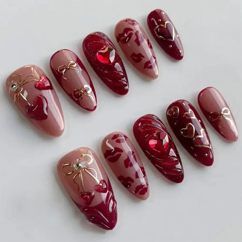 Almond Press-On Nails – 24 Pcs Flower Pattern False Nails | Bennys Beauty World-Nails-Bennys Beauty World