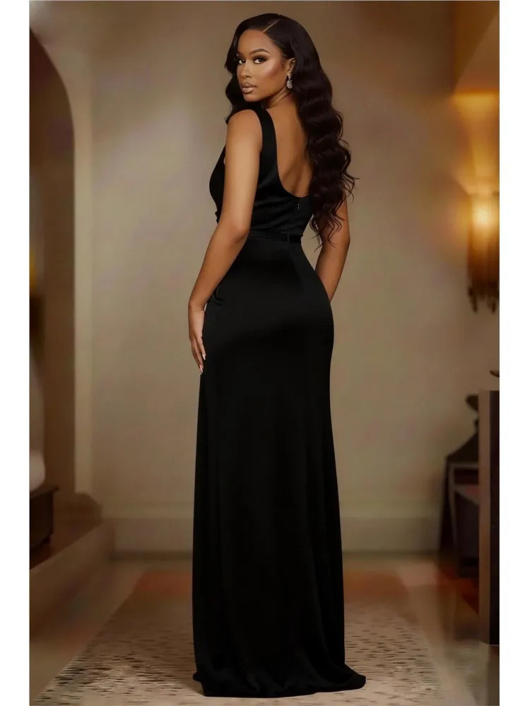 Satin Backless High-Split Maxi Dress