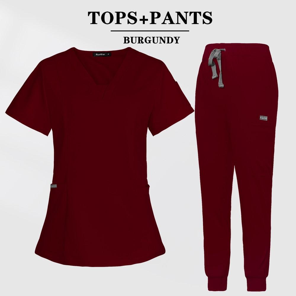 Multicolor Scrubs Short Sleeve Tops+Pants Nursing Uniform-Scrubs-Bennys Beauty World