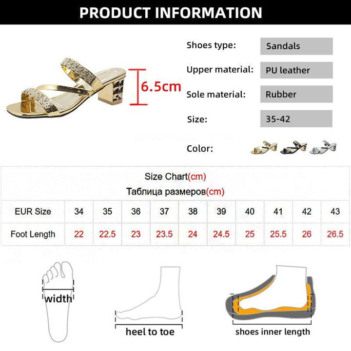 Shiny Gold Silver Women's Sandals Summer Crystal High Heels Shoes-Shoe-Bennys Beauty World