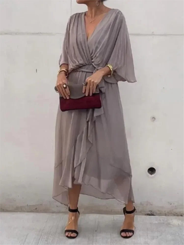 Women's Summer Dresses Solid Color Bat Sleeves Long Dress-Dresses-Bennys Beauty World