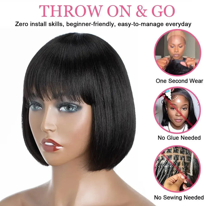 Miss Belle Short Bob Wig with Bangs – Brazilian Remy Human Hair-Wig-Bennys Beauty World