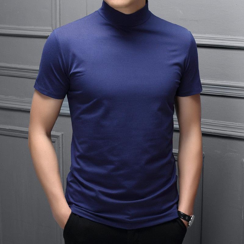 T-shirt Slim Fit à manches courtes en coton à col mi-haut pour hommes 