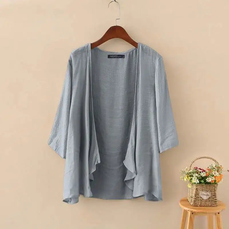 2023 ZANZEA Summer Fashion Cardigan Women 3/4 Sleeve Solid Blouse Casual Holiday Beach Holiday Kimonos Open Front Shirt Blusas-Bennys Beauty World