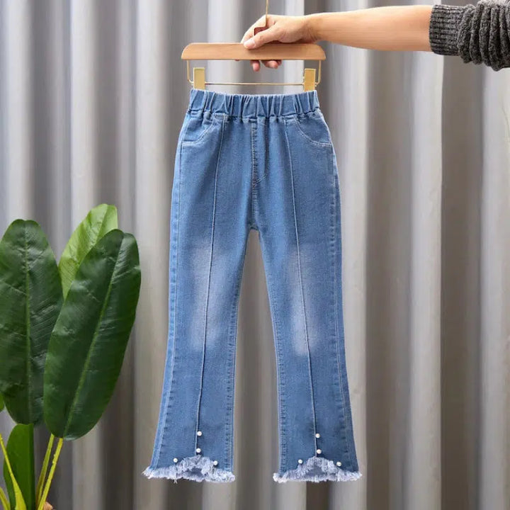 Baby Girls Jeans Casual Pants Kids Flower Bow Bell-bottoms Cowboy Jeans-Bennys Beauty World