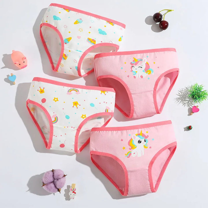 Girls Cotton Cartoon Underwear 4-Pack